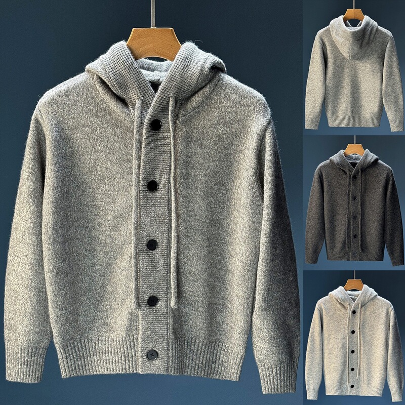 New autumn and winter hooded knit sweaters, cardigans for men and women, old money style, loose and warm, cross-border factory wholesale New autumn and winter hooded knit sweaters, cardigans for men and women, old money style, loose and warm, cross-border factory wholesale