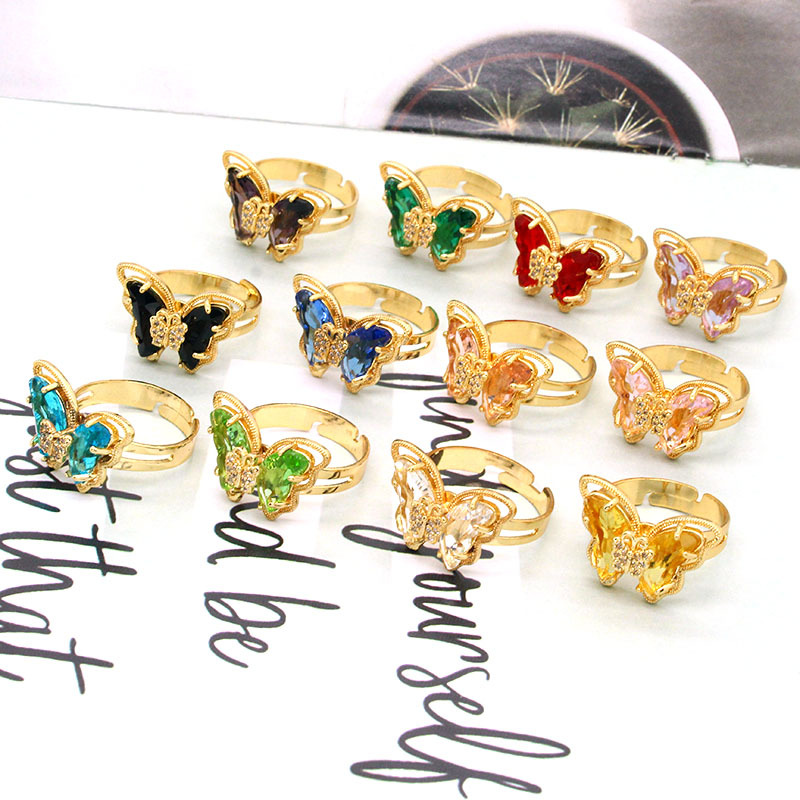 fashion transparent crystal glass butterfly rhinestone opening ring crossborder jewelrypicture13