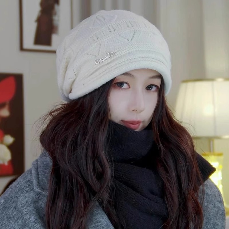 韩版休闲加厚堆堆帽子女秋冬保暖防寒针织毛线帽护耳显脸小包头帽