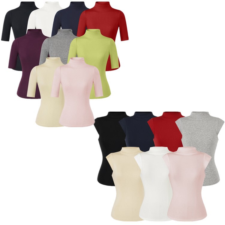 Tencel Short-Sleeve Inner Top with Half-High Collar, Mid-Sleeve Short Top for Women, Stretchy Ultra-Comfortable Lyocell Flutter-Sleeve T-Shirt Base Layer