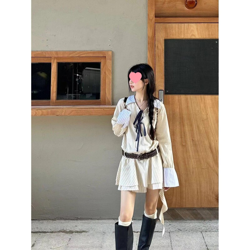 Sweet Cool Spicy Girl College Style Striped Shirt Dress Spring Dopamine Petite Outfit First Love Dress Women