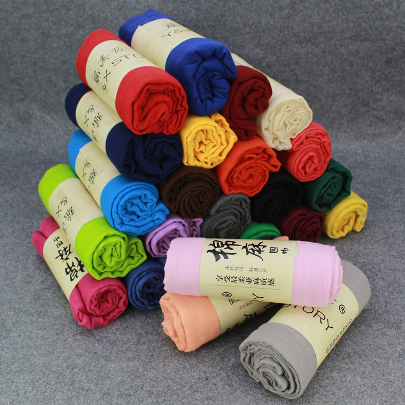 Solid color tr cotton and linen scarf Korean-style lengthened extra wide scarf shawl dual-use women's artistic sunscreen beach towel men's scarf