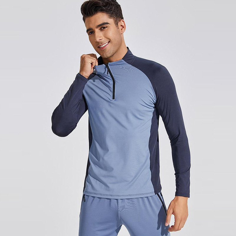 2022 otoño de los hombres corriendo casual cremallera entrenamiento de manga larga transfronteriza de secado rápido collar de pie deportes fitness correr ropa moda