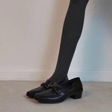 羊皮版~2025新款复古一脚蹬乐福鞋女方头英伦风小皮鞋粗跟单鞋女