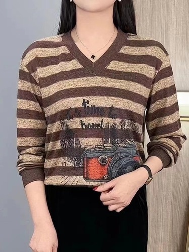 Autumn and Winter Women's Mother Fashion Versatile Long Sleeve Collar Base Shirt Stylish Hides Fat Slimming Top