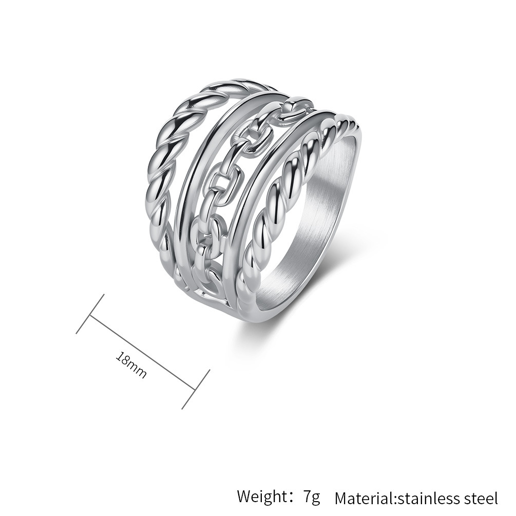 Titanium Steel Braided Chain Ring Unisex European American Style_voghion.com
