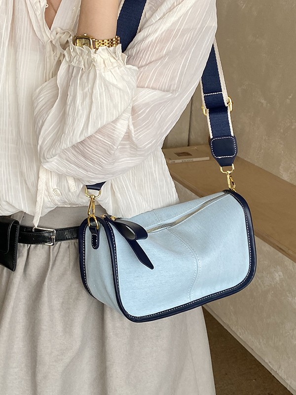 Casual retro denim bolso de hombro de color para mujeres nuevas moda transfronterizas de gran capacidad versátil mochila de viaje