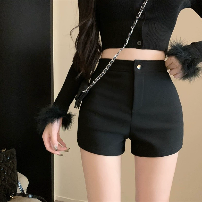 Джинсовые шорты женские шорты с высокой талией бедер повседневные брюки женские эластичные обтягывающие черные шорты летом тонкие прямые брюки