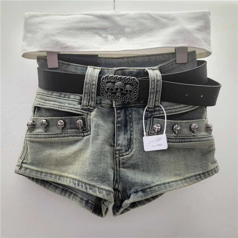 Pantalones Cortos de Mezclilla Ajustados de Cintura Baja Estilo Desgastado image 3