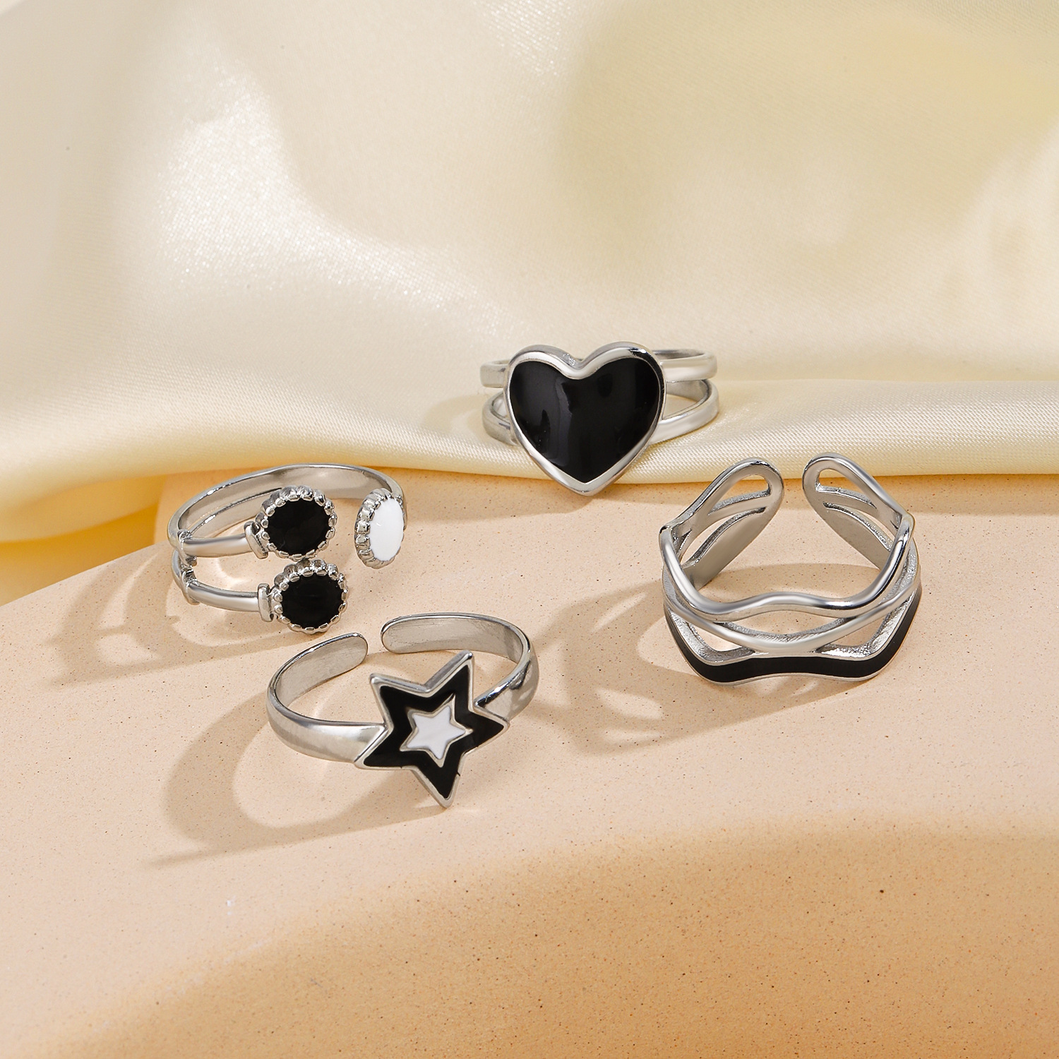 Geometric Pattern Women'S Gender PVD Coated Geometric 304 Stainless Steel Cool Style Waterproof Non Tarnish Open Ring