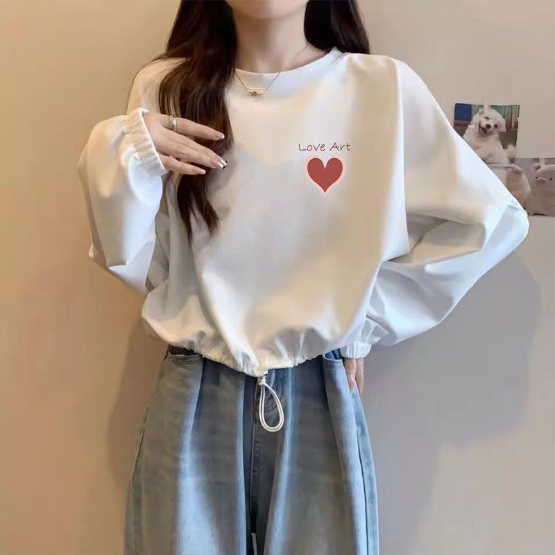 Drawstring Thin Sweatshirt Spring and Autumn 2025 College Korean Style Loose Lazy Long-Sleeved Short Style Drawstring Thin Sweatshirt Spring and Autumn 2025 College Korean Style Loose Lazy Long-Sleeved Short Style