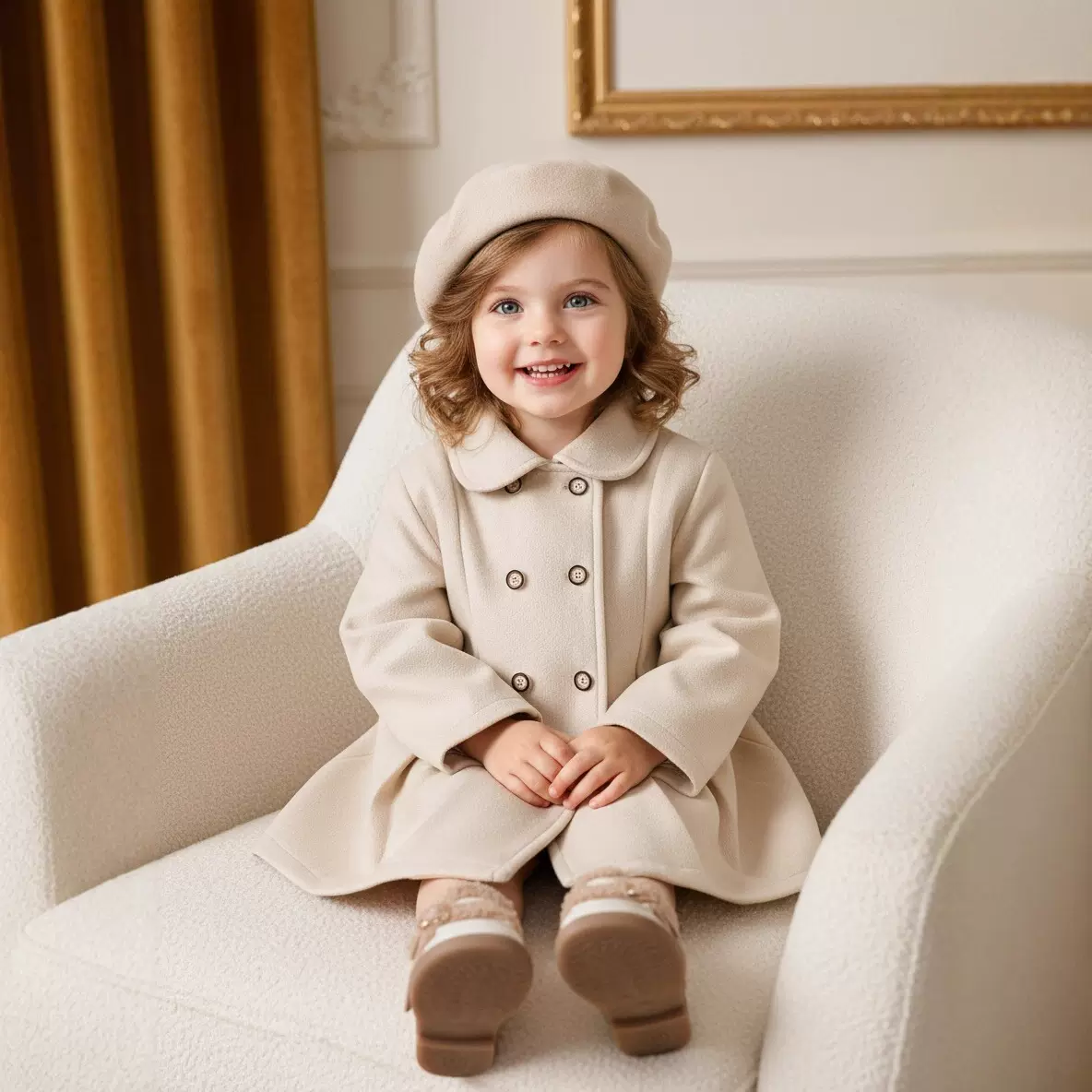 EW外贸童装 中小童新品女童秋冬款纯色毛呢风衣外套配帽子WT715