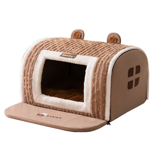 Autumn and Winter Dog Stacked Bear Arc House Dog Bed for Small, Medium, and Large Breeds like Bichon Frise and Shiba Inu, Warm Cat Bed for Pets
