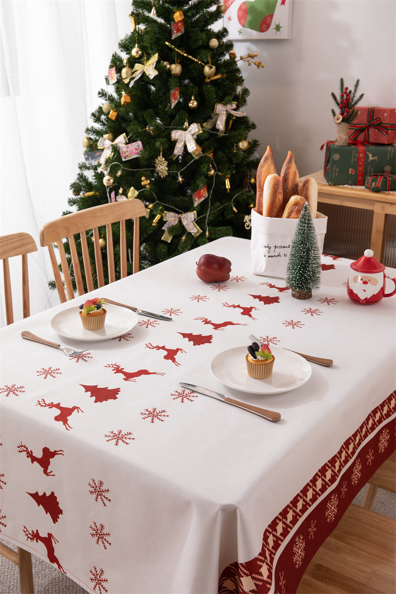 Tovaglia natalizia con bandiera da tavolo stampata in poliestere impermeabile, decorazione natalizia, con fiocco di neve e fiore di alce_voghion.com