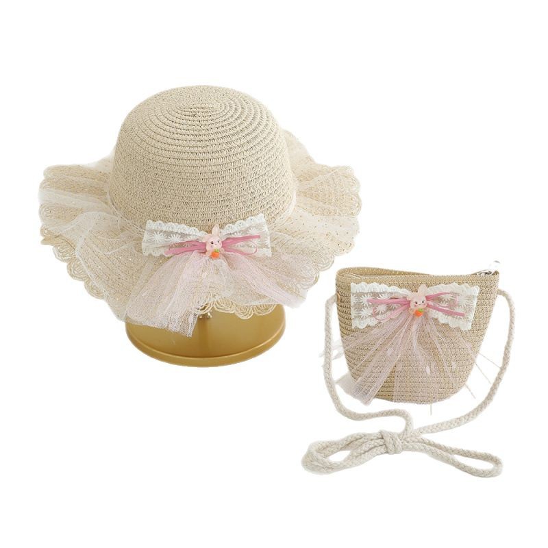 Benhui Sombrero de paja para niña de verano Sombrero de niña Sombrero de verano Excursión de verano Playa Protector solar Sombrero de lavabo de sol para bebé