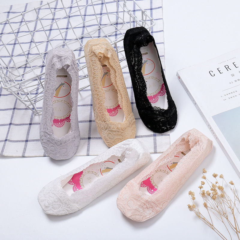 Spring and Summer 360-degree silicone non-slip shallow lace lace boat cotton bottom invisible socks children independent wholesale