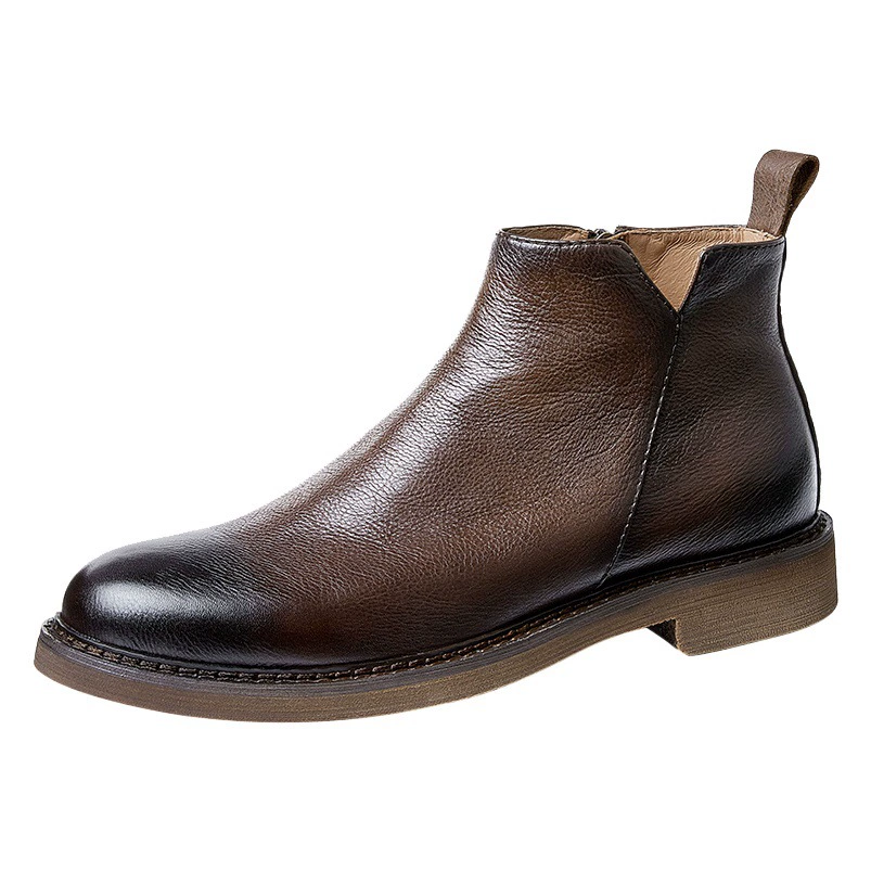 Новые мужские ботинки из воловьей кожи, мужские кожаные ботинки без шнуровки на плоской подошве, короткие ботинки, ботинки Martin с круглым носком