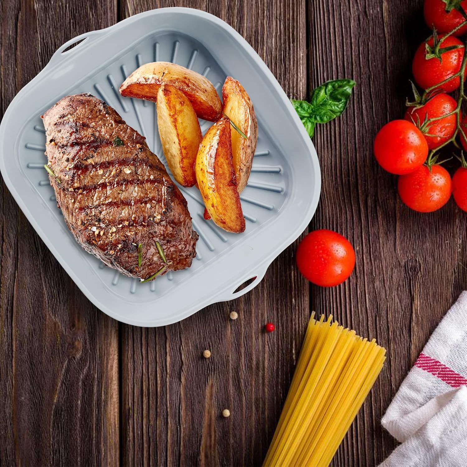 Bandeja para hornear de silicona para freidora de aire popular transfronteriza, almohadilla aislante redonda antiescaldado, almohadilla para freidora de aire plegable reutilizable