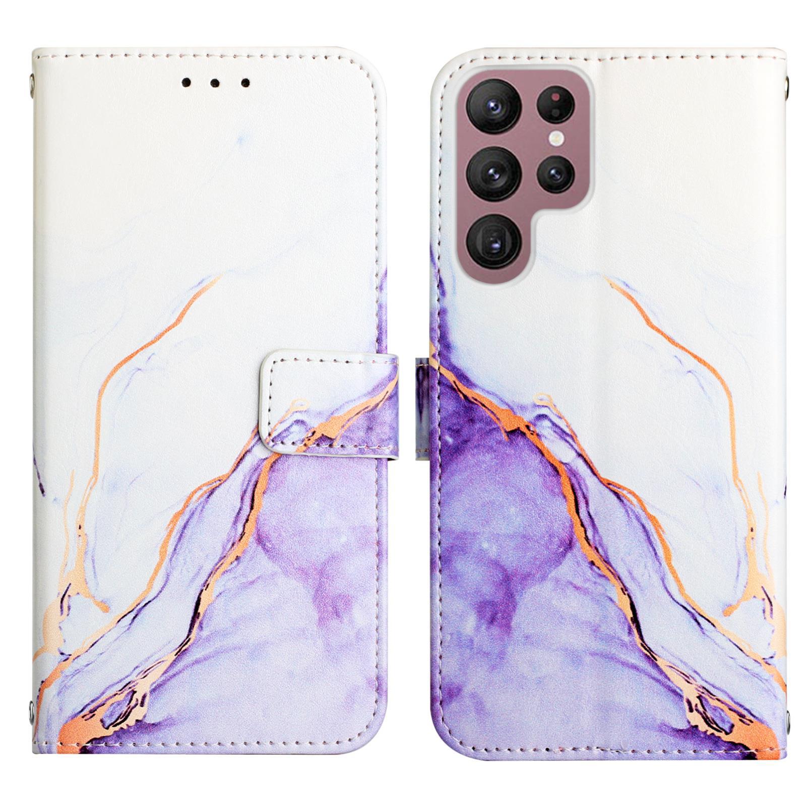 Suitable for Samsung S23Ultra Mobile Phone Leather Case New Marble Samsung S22Plus Flip Holder Protective Cover
