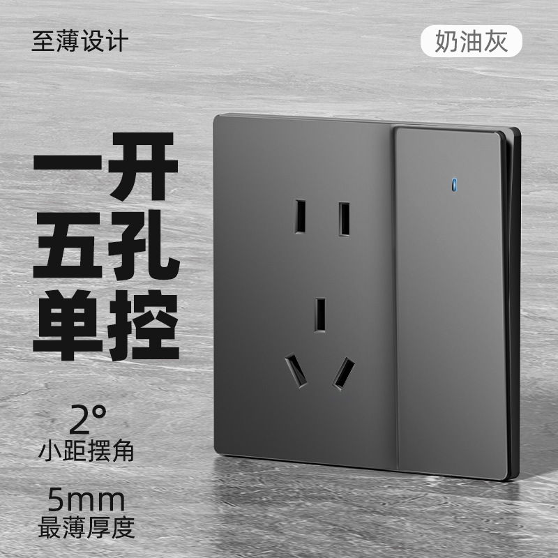 interruptor LED de pared de alta potencia horno electromagnético cerámico núcleo de cinco agujeros toma de corriente de fuego piel gris fábrica al por mayor image 22