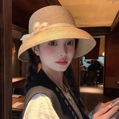 轻奢风藤井树同款高品质赫本风进口拉菲草帽子女款夏天遮阳防晒度