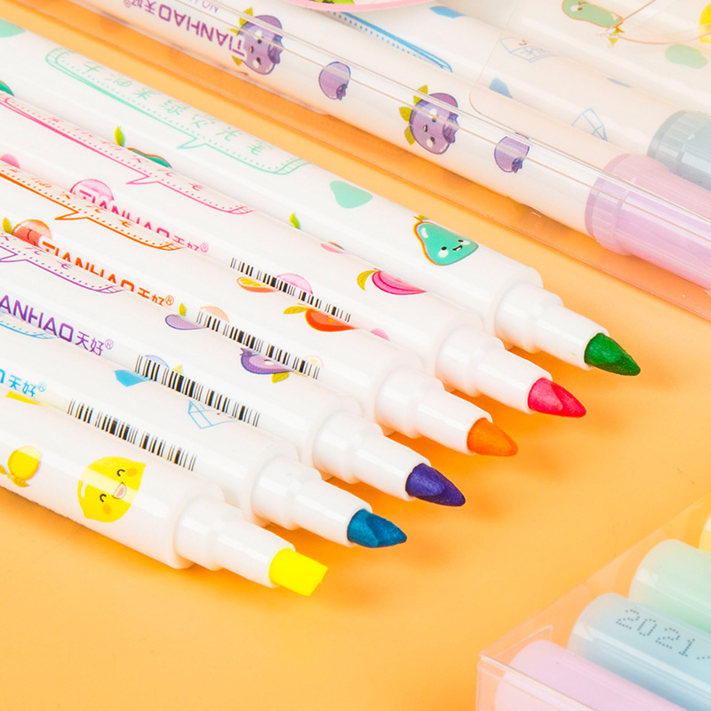 HD74 marcador de marcado de examen de estudiante resaltador 6 tipos de sabor de fruta resaltador de doble cabeza DIY fragancia pluma de cuenta de mano