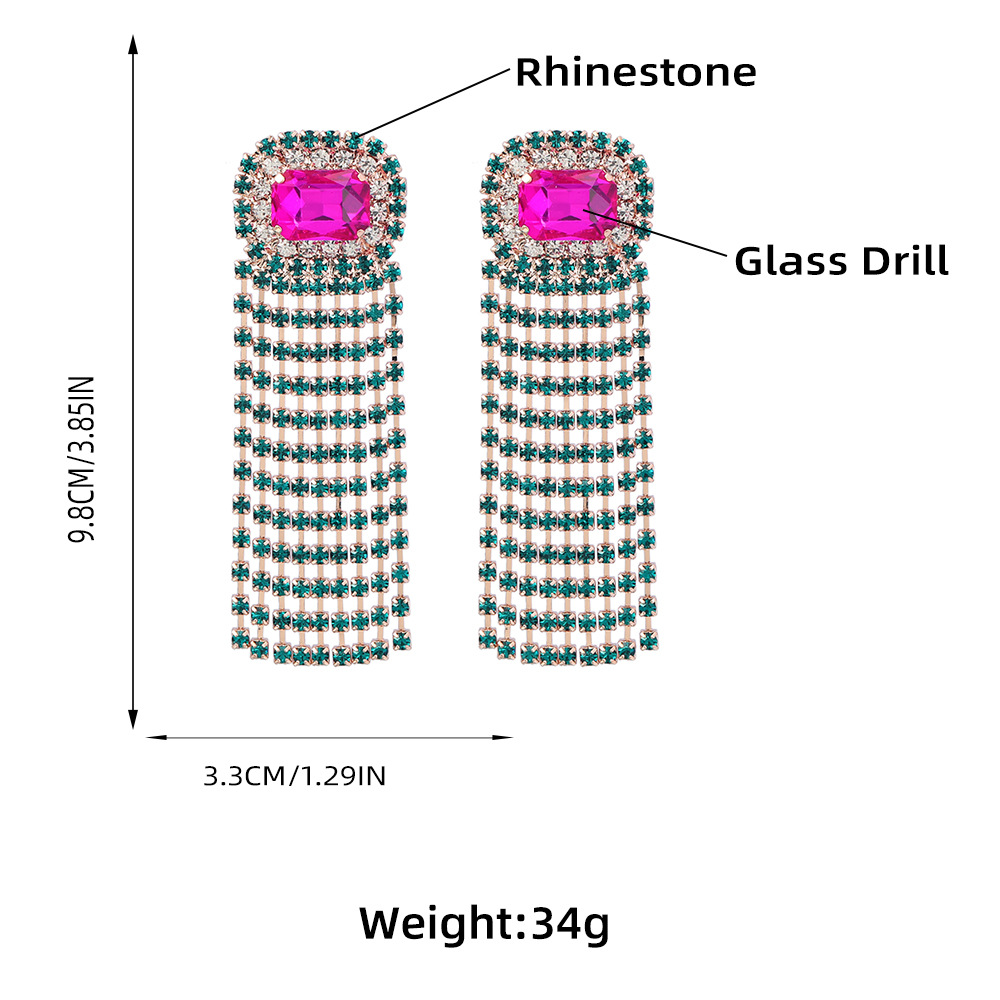 Claw Chain Series Rhinestone Glass Diamond Tassel Earrings