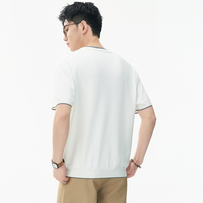 ZH8102-MM男女同款潮牌拼接时尚通勤假两件亨利领针织短袖T恤,男装针织衫/毛衣,星座614