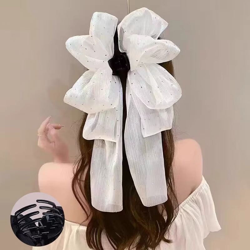 Clip de agarre de lazo de súper hada, parte posterior de la cabeza llena, pinza para el cabello, clip para el cabello de princesa, tocado de clip de tiburón de sentido avanzado