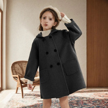 双面羊绒大衣女童毛呢外套2025男童全羊毛羊绒大衣米白色