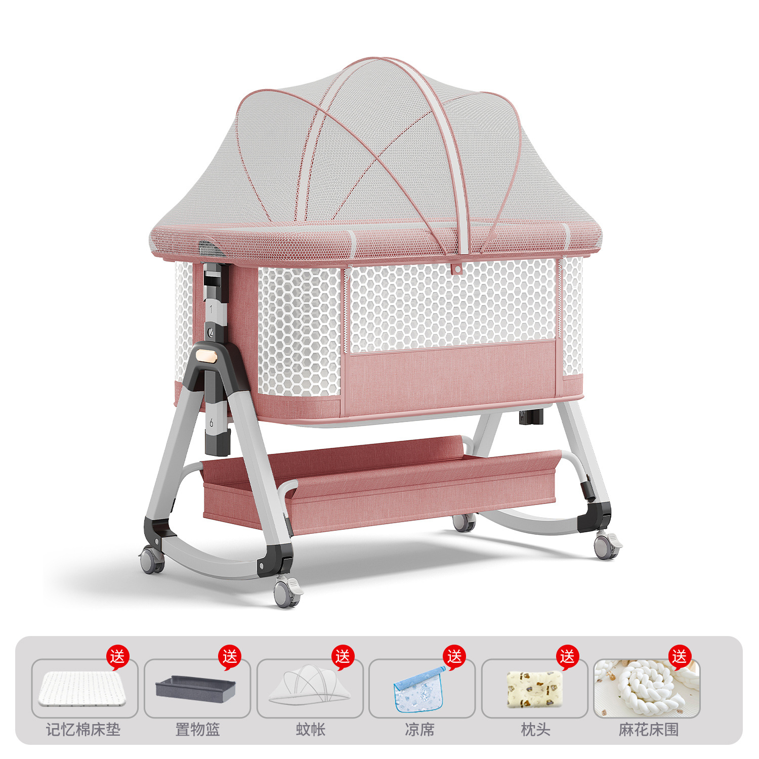 Cama de bebé móvil portátil cuna cama plegable multifuncional BB cama para recién nacidos empalme cama grande