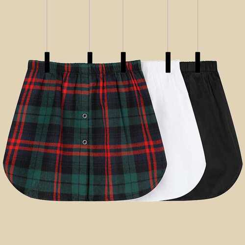 Pipi Lian Women's Autumn Sweatshirt: Layered Bottoming Top with Shark-Edge Hem, Perfect for Covering the Butt—Plus-Size Plaid Skirt