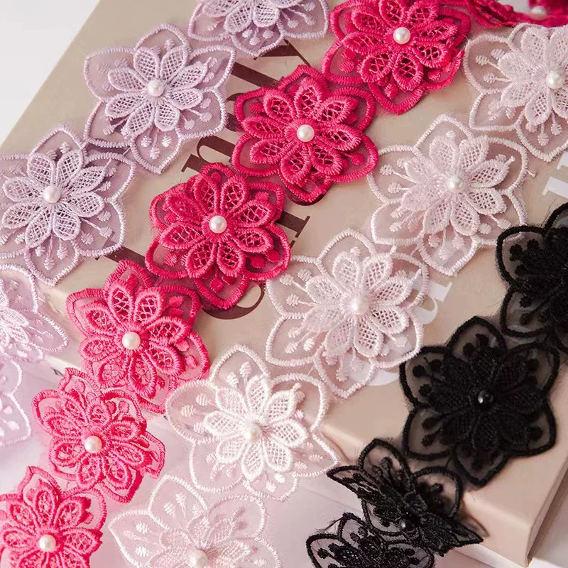 Ready supply 6cm double layer organza beaded lace lace diy wedding dress decoration cloth patch clothing accessories