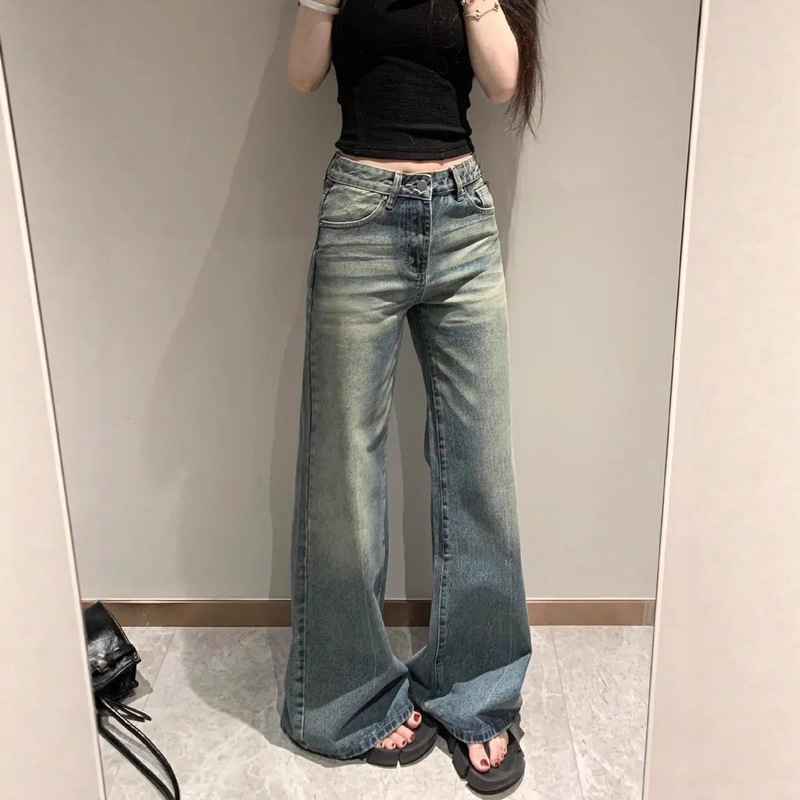 American Retro Spicy Girl Washed Flared Jeans for Women, Low-Waisted, Loose, Slimming, Versatile, New Autumn Floor-Length Pants American Retro Spicy Girl Washed Flared Jeans for Women, Low-Waisted, Loose, Slimming, Versatile, New Autumn Floor-Length Pants