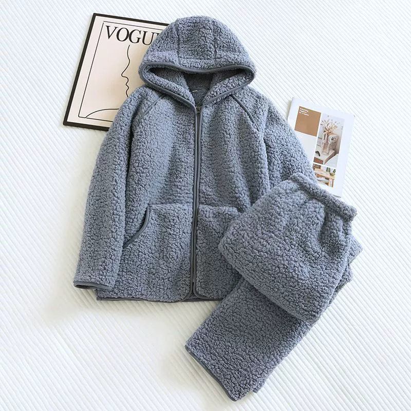 Демисезонная фланель pijama для любимого с молнией, тёплый комплект с капюшоном