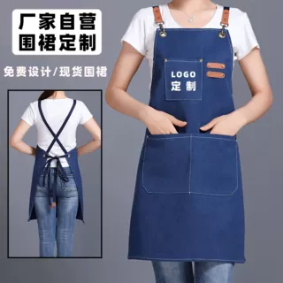 全棉帆布围裙家用园艺咖啡厅奶茶店布围裙小批量订做印字防污耐磨