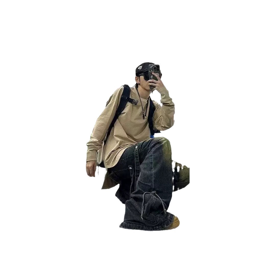 2024 nouveaux jeans plissés hip-hop américains pour hommes, amples et légèrement évasés, avec une sensation de suspension et/ou de longueur_voghion.com