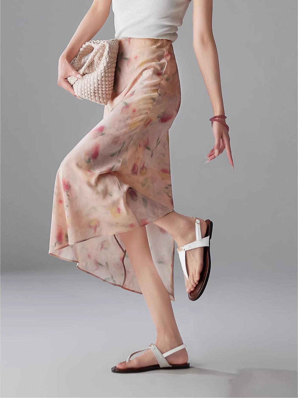 Summer silk elegant long fashionable skirt