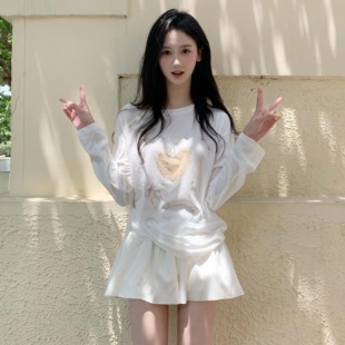 Summer Ootd Wear White Gauze Sun Protection Blouse Top Women's Summer Loose and Light Printed Long-Sleeved T-Shirt