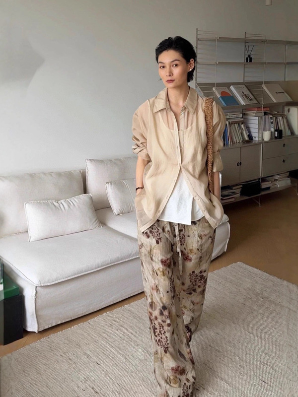 【不退不换】UMA 中式美学印花垂感抽绳天丝亚麻阔腿裤|undefined