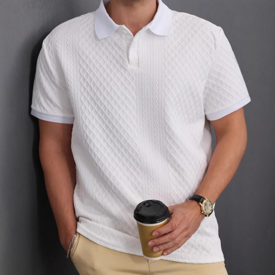 Polo de verano 2026 para hombre, estilo casual de negocios europeo y americano, camiseta jacquard de manga corta, top para Amazon y Temu