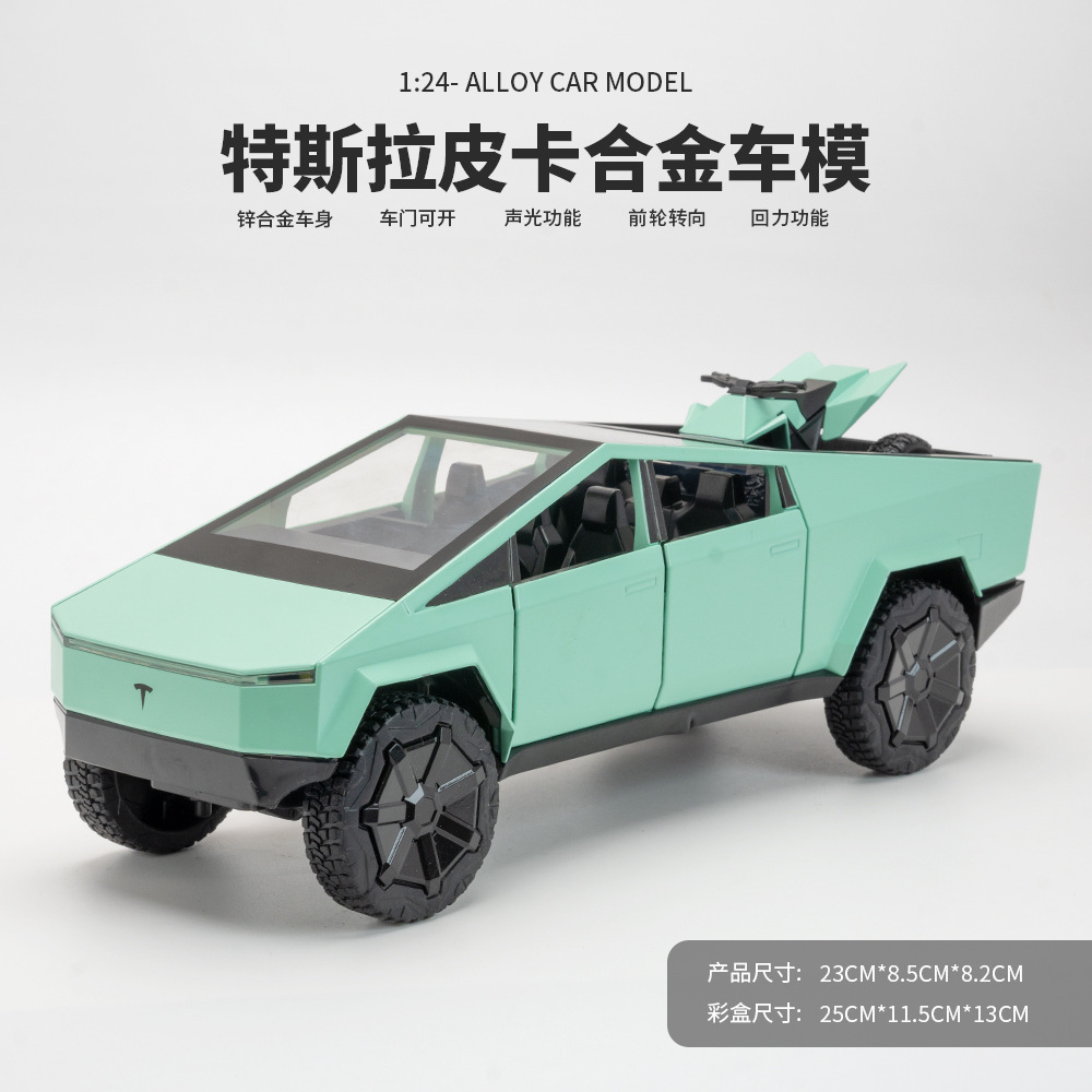 Nuevo modelo de coche de aleación haodi 1:24 nueva energía Tesla pickup camión tire detrás con sonido y luz niño juguete coche Decoración
