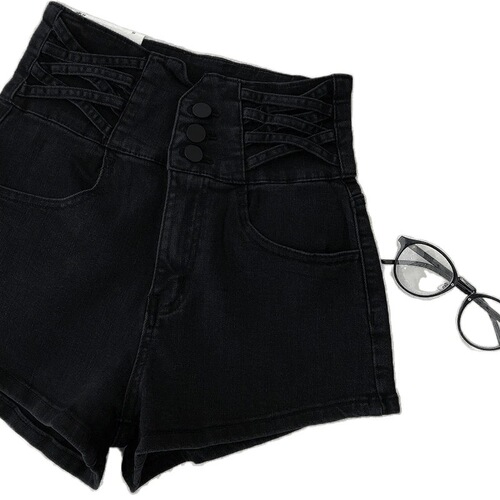 Women's High-Waisted Denim Shorts, Loose and Slimming, Single Button A-Line Wide Leg Shorts for Spring and Summer