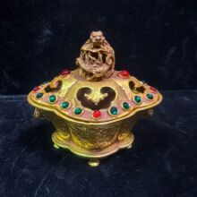 仿古金锭元宝黄銅鎏金清代五帝双龙元宝古玩收藏品金饼精雕彩绘款