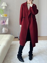 【限定特価】旧正月お祝いレッド10カシミア8ヤク両面ウールコート気質万能コクーンコート|undefined