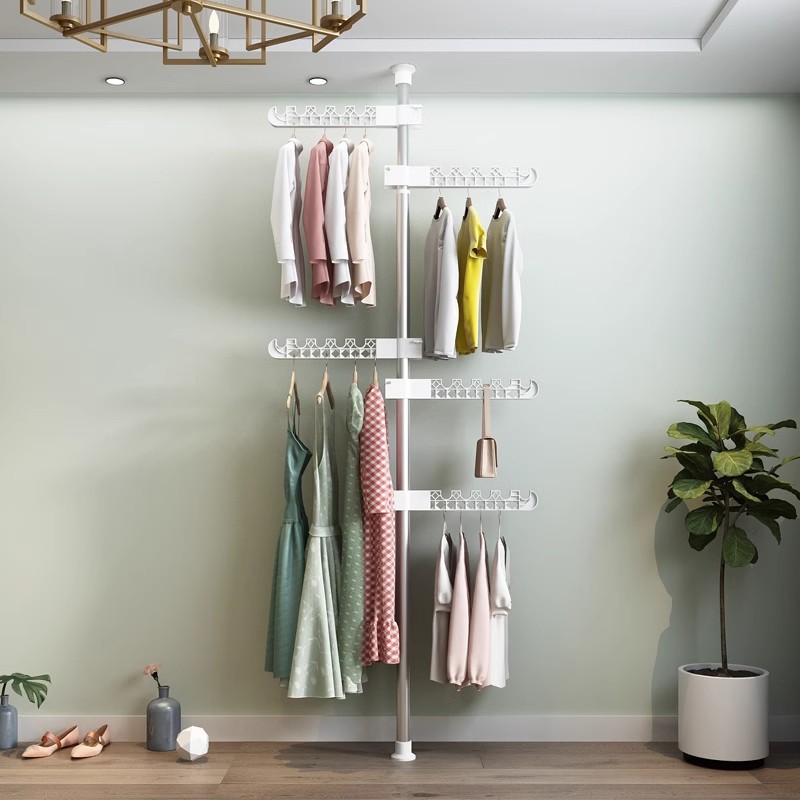 No-Drill Clothes Drying Rod Floor-To-Ceiling Clothes Rack Clothes Hanger Floor-Standing Bedroom Vertical Clothes Rack Hanger