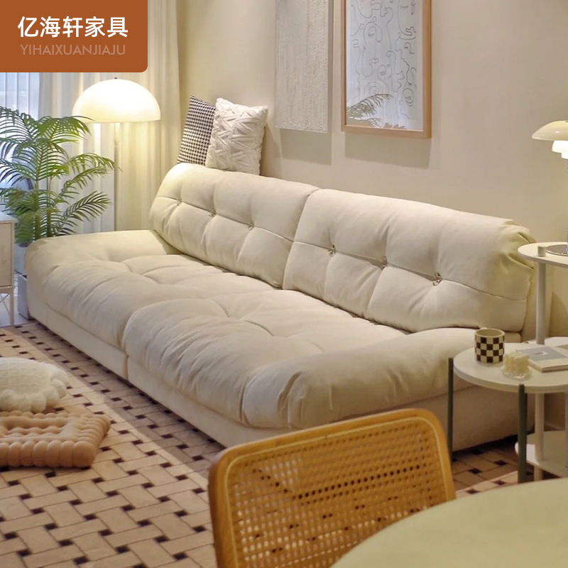 Sofá Minimalista Italiano Tipo Nube para Apartamentos Pequeños, Muebles de Sala de Estar Nórdicos, Sofá de Tres Plazas de Tela de Plumón y Tela Tecnológica con Madera Maciza