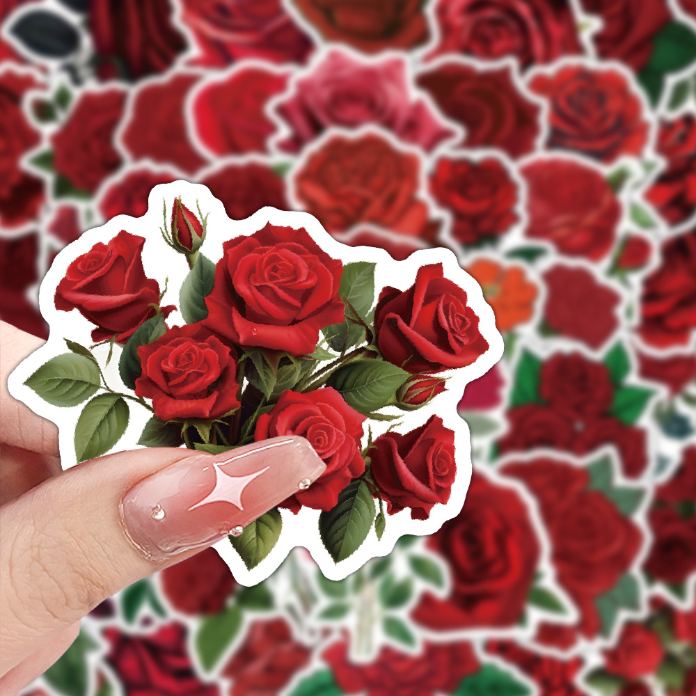30g Weight Stickers Stationery Type 1 Set Quantity School, Graduation Occasion Adhesive Sticker Material Rose Pattern Cute, Pastoral Style 1 Set Rose School Graduation Adhesive Sticker Cute Pastoral Stickers 4