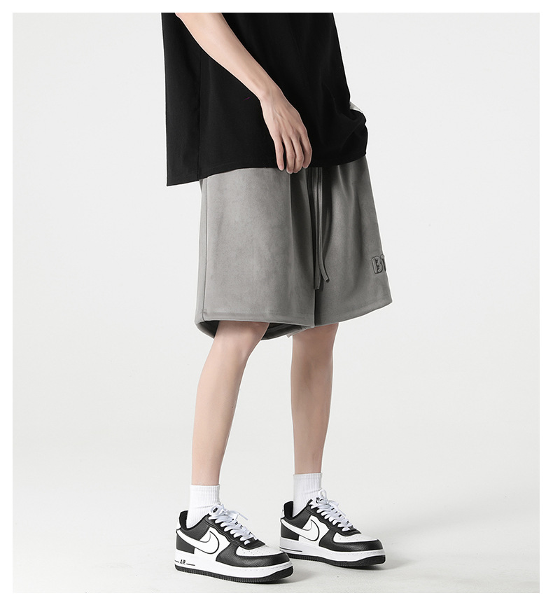 New summer casual shorts for men, suede loose stretch capri pants, American steel stamp straight-leg sport pants pic 22