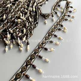 新款现货韩国波西米亚民族风流苏吊木珠手工钉珠服装辅料花边织带